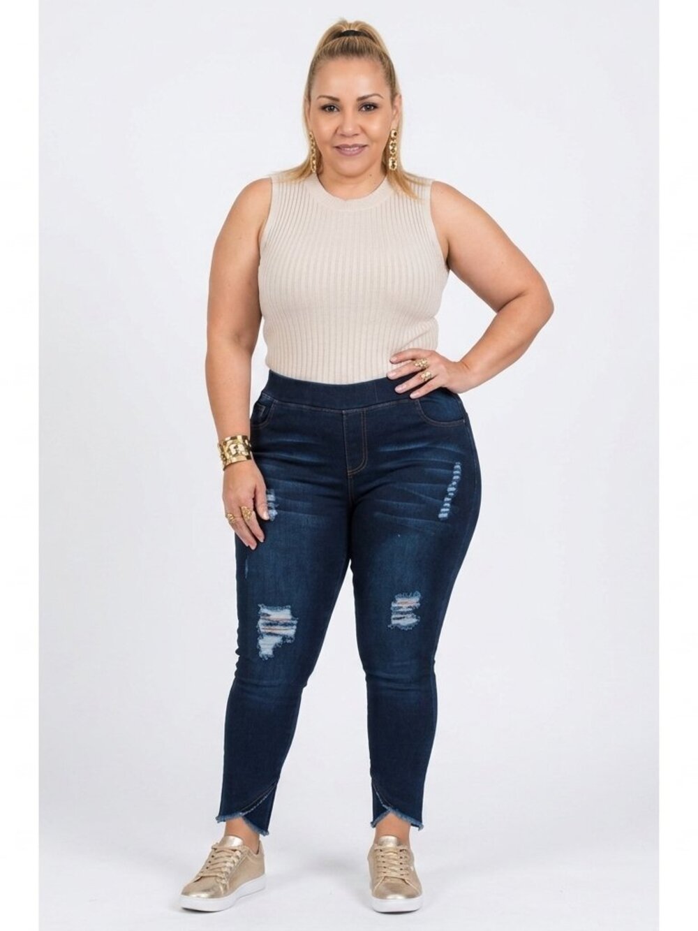 Mid Rise Denim Jeggings - Plus (XL, 2X, 3X) - Dark Blue Wash